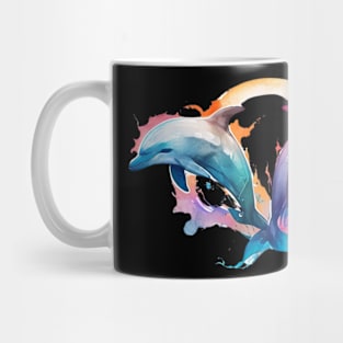 A dynamic dolphin design in a vibrant watercolor style, dolphin gift Mug